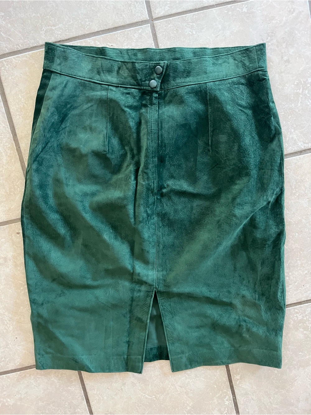 Vintage Genuine Suede Leather Pencil Skirt Emerald Green Midi